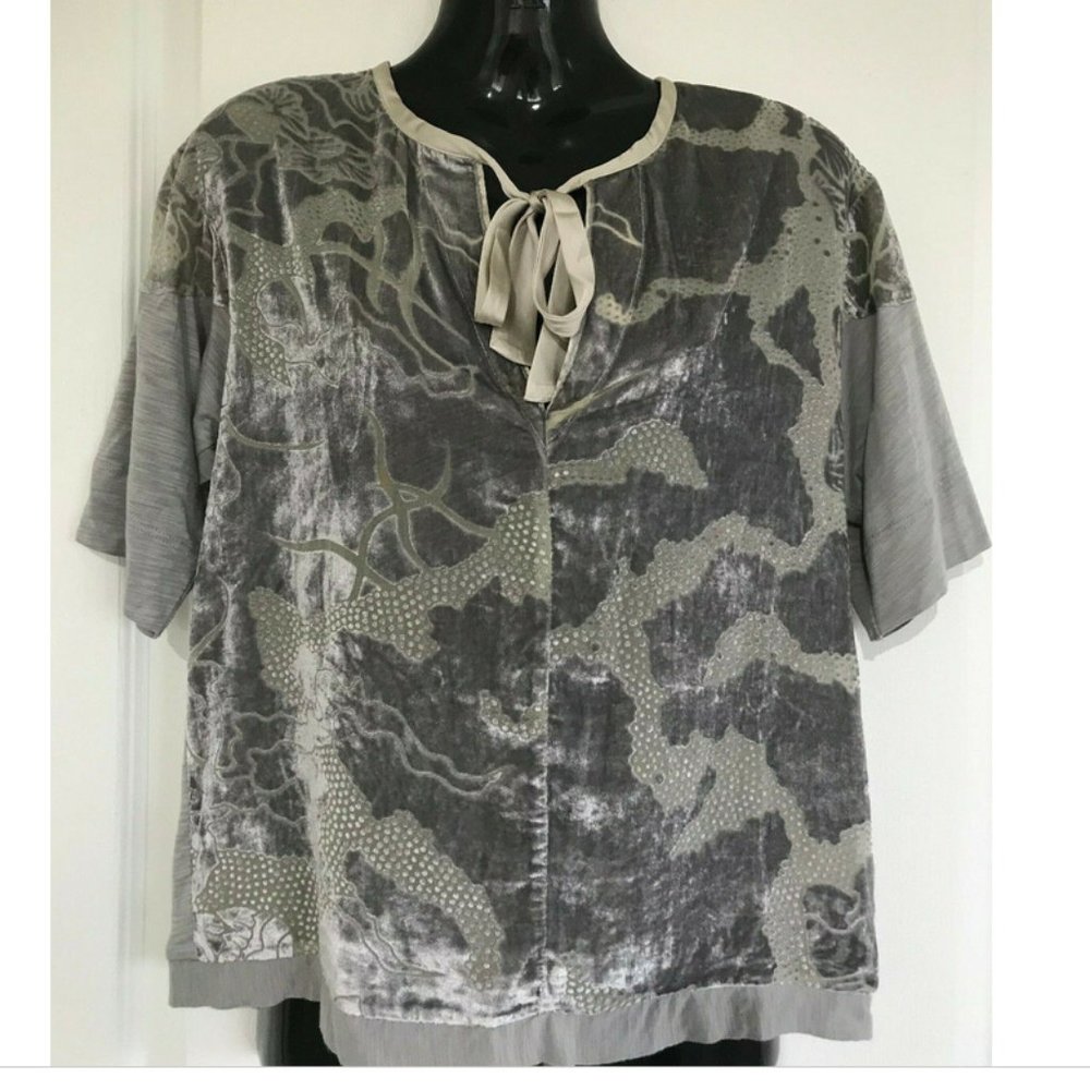 Anthropologie TINY Brand Marbella Burnout Sheer Velvet T-Shirt Blouse NWT